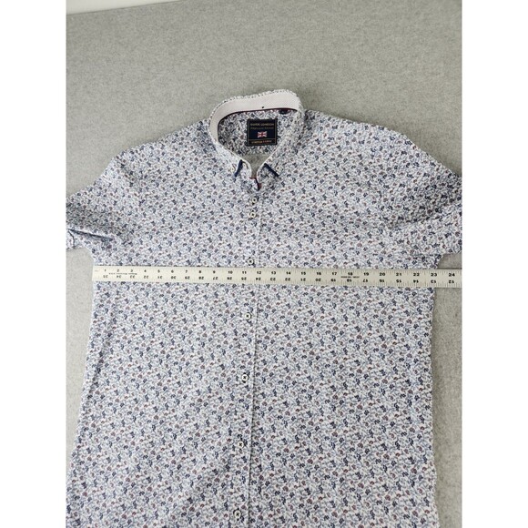 Guide London Shirt Men XL White Red Blue Geometric Floral Preppy Short Sleeve UK - Picture 6 of 14